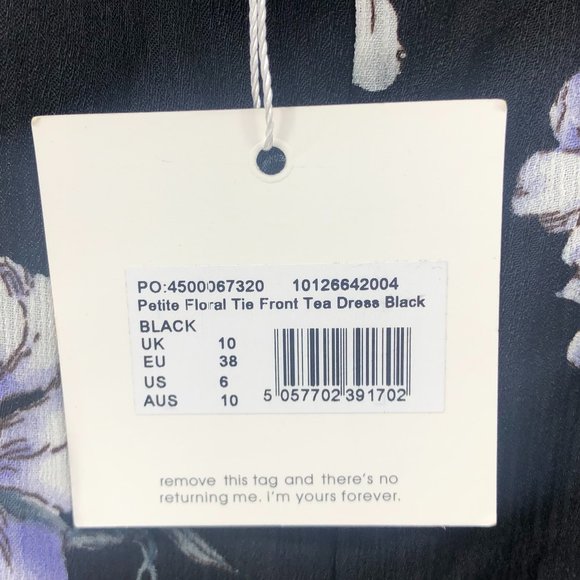 MISSGUIDED Black Button Tie Back Tea Dress 6 - Picture 3 of 6